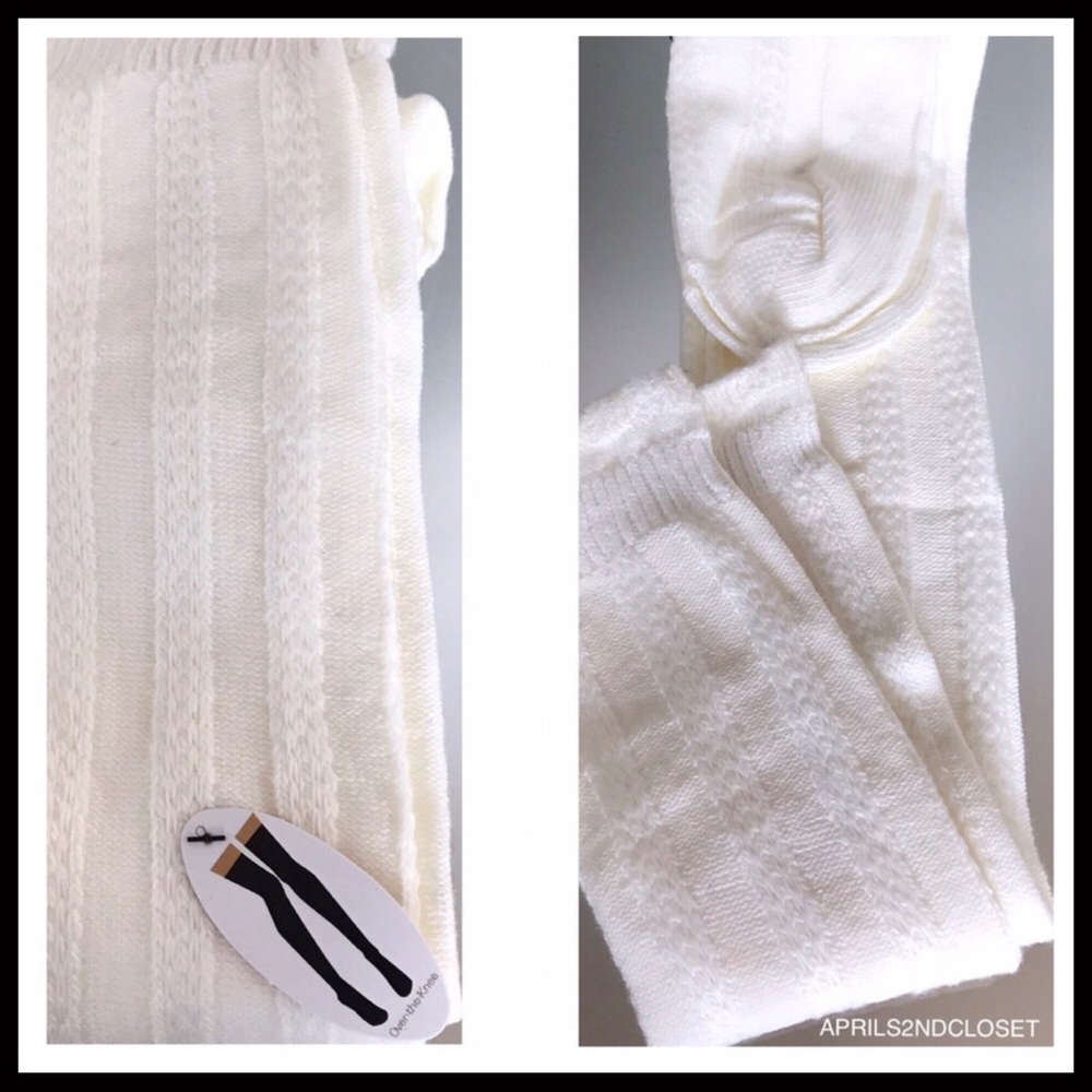 TALL OVER THE KNEE LUXE IVORY BOOT SOCKS A3C - Picture 3 of 4